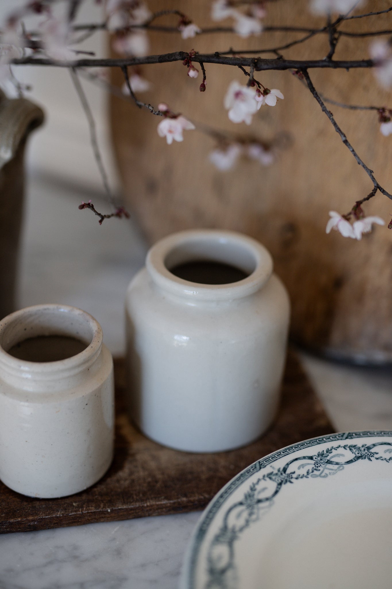 Antique European Petite Stoneware Pots | Sets of 2