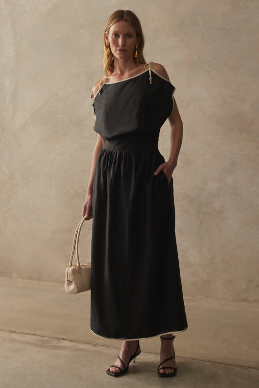 The Calista Dress in Black / Cream