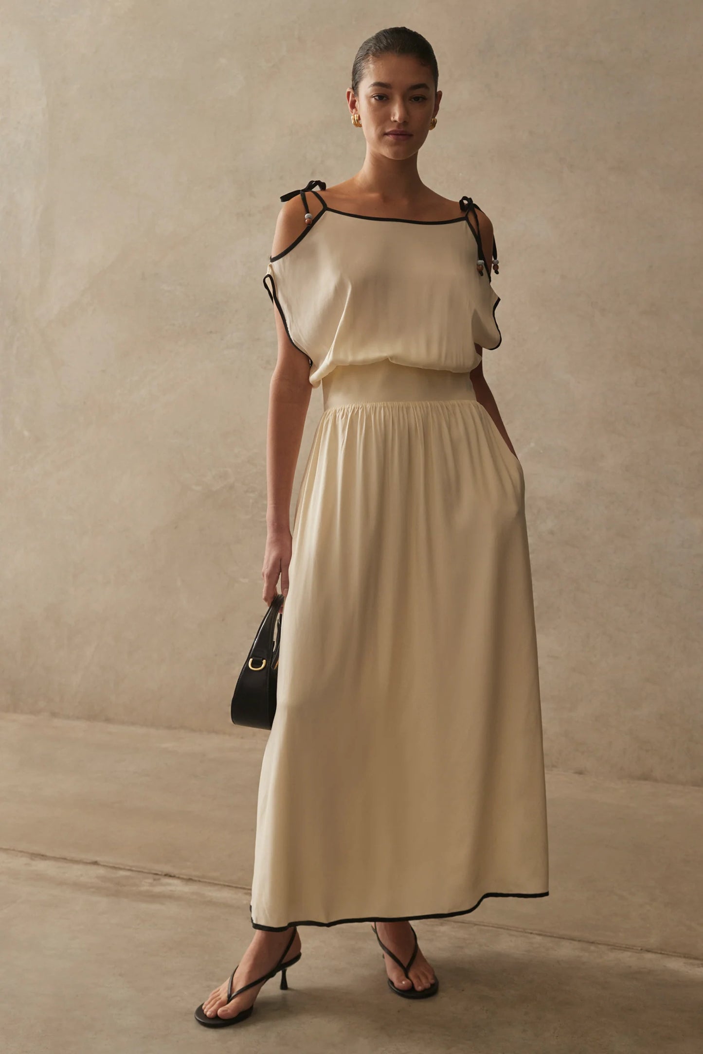 The Calista Dress in Cream / Black