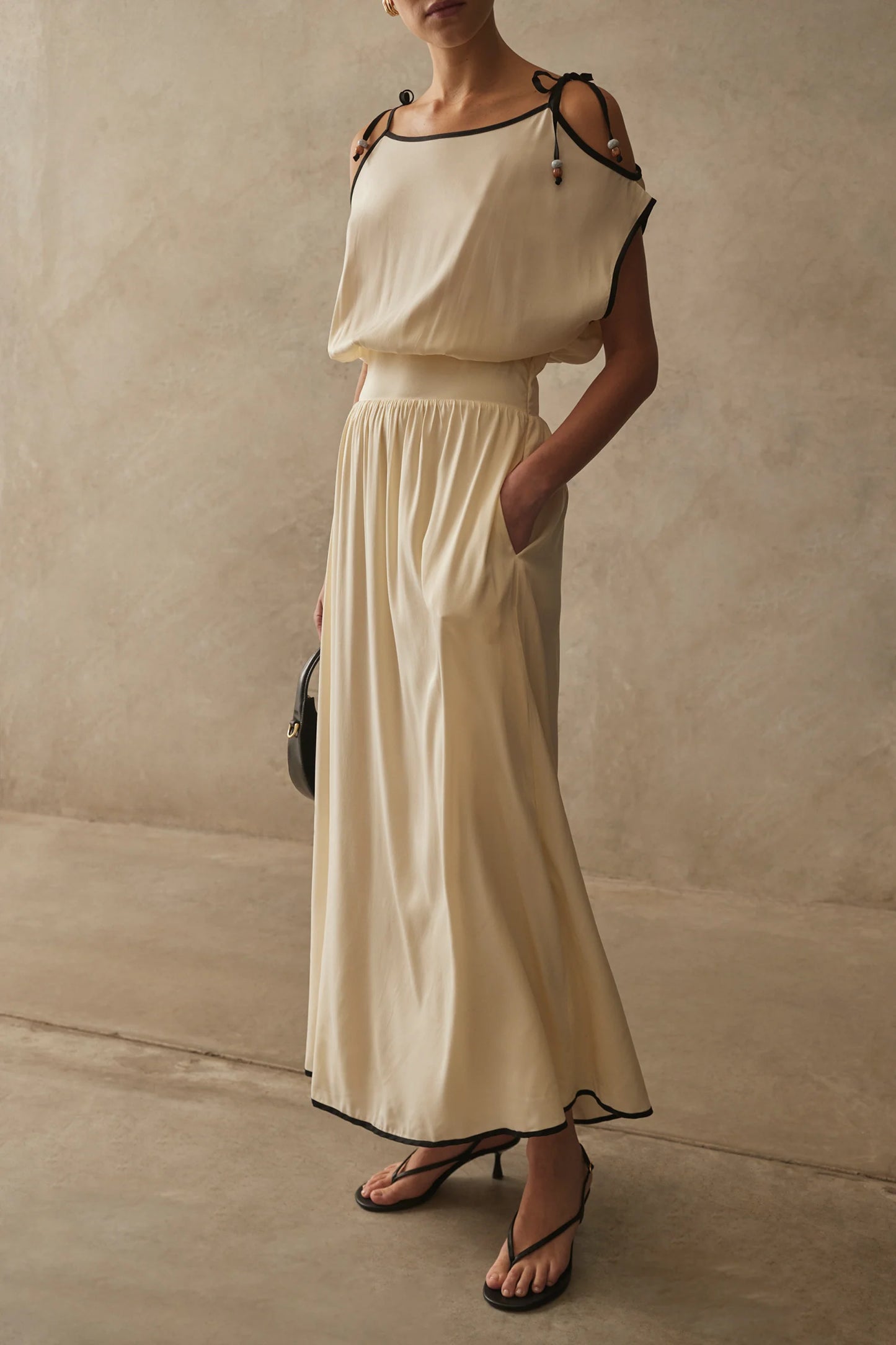 The Calista Dress in Cream / Black