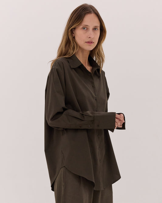 The Split Back Shirt | Dark Olive
