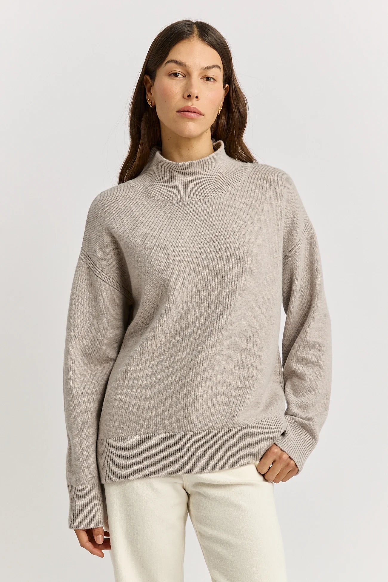 The Split Neck Funnel Jumper | Light Oat