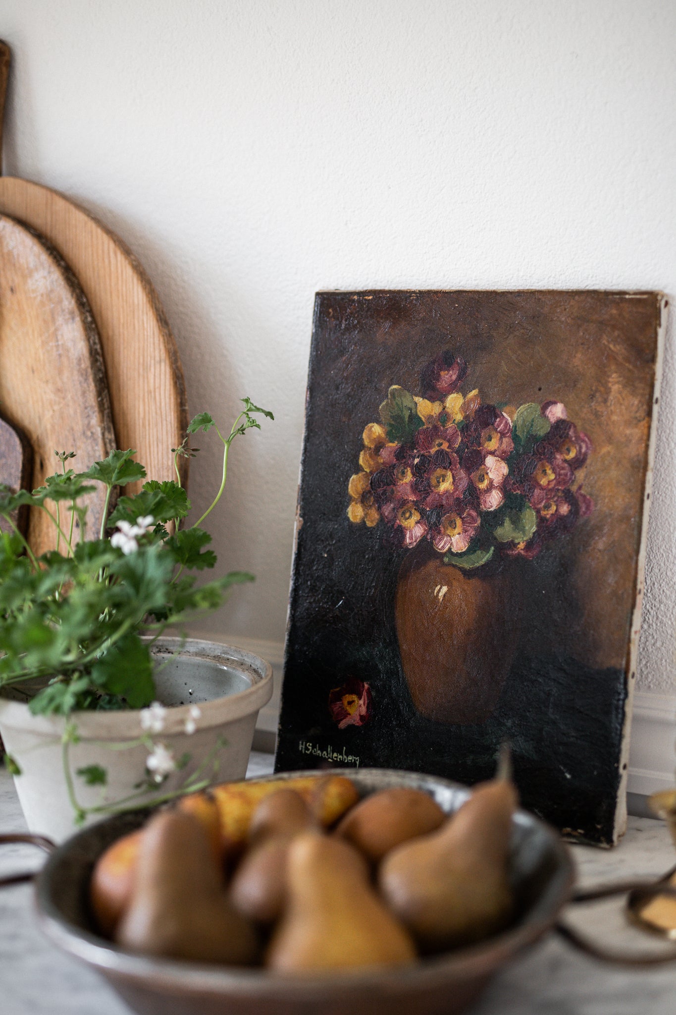 Antique Dutch Artwork | Moody Flowers in Vase
