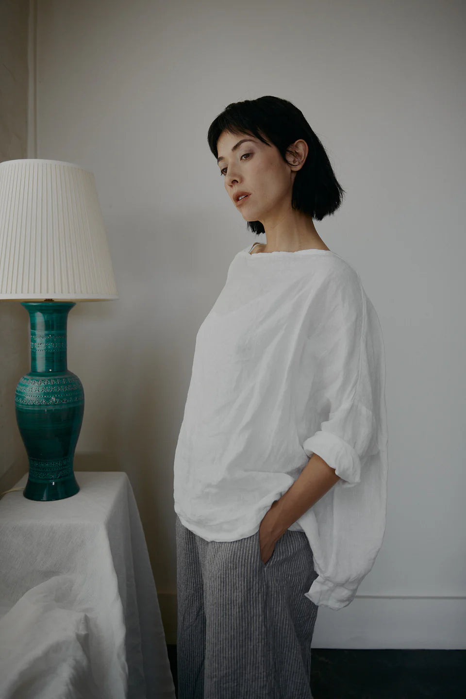 Sailor Boxy Top in Light Linen | White