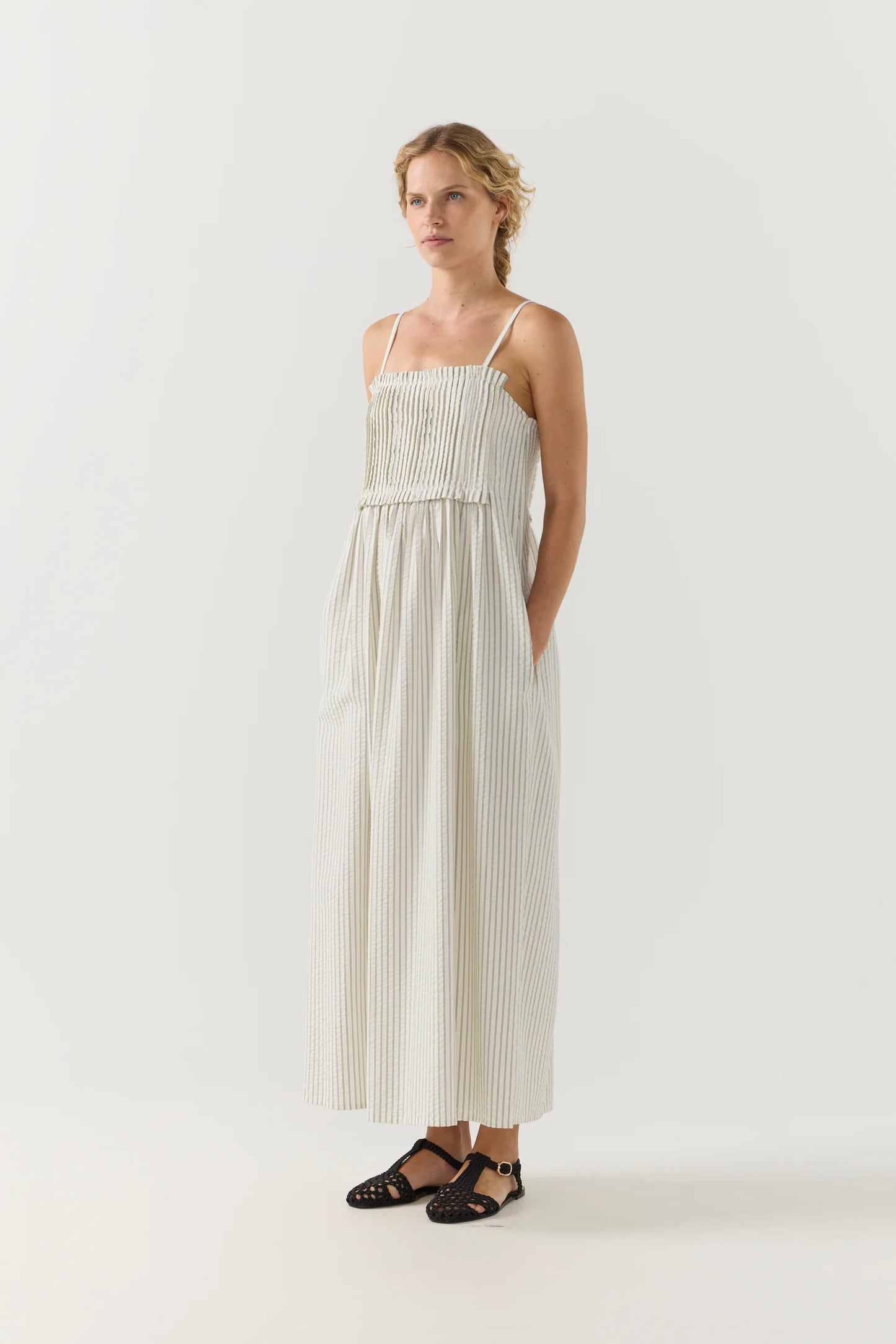 Sloane Dress in Basil Stripe Seersucker
