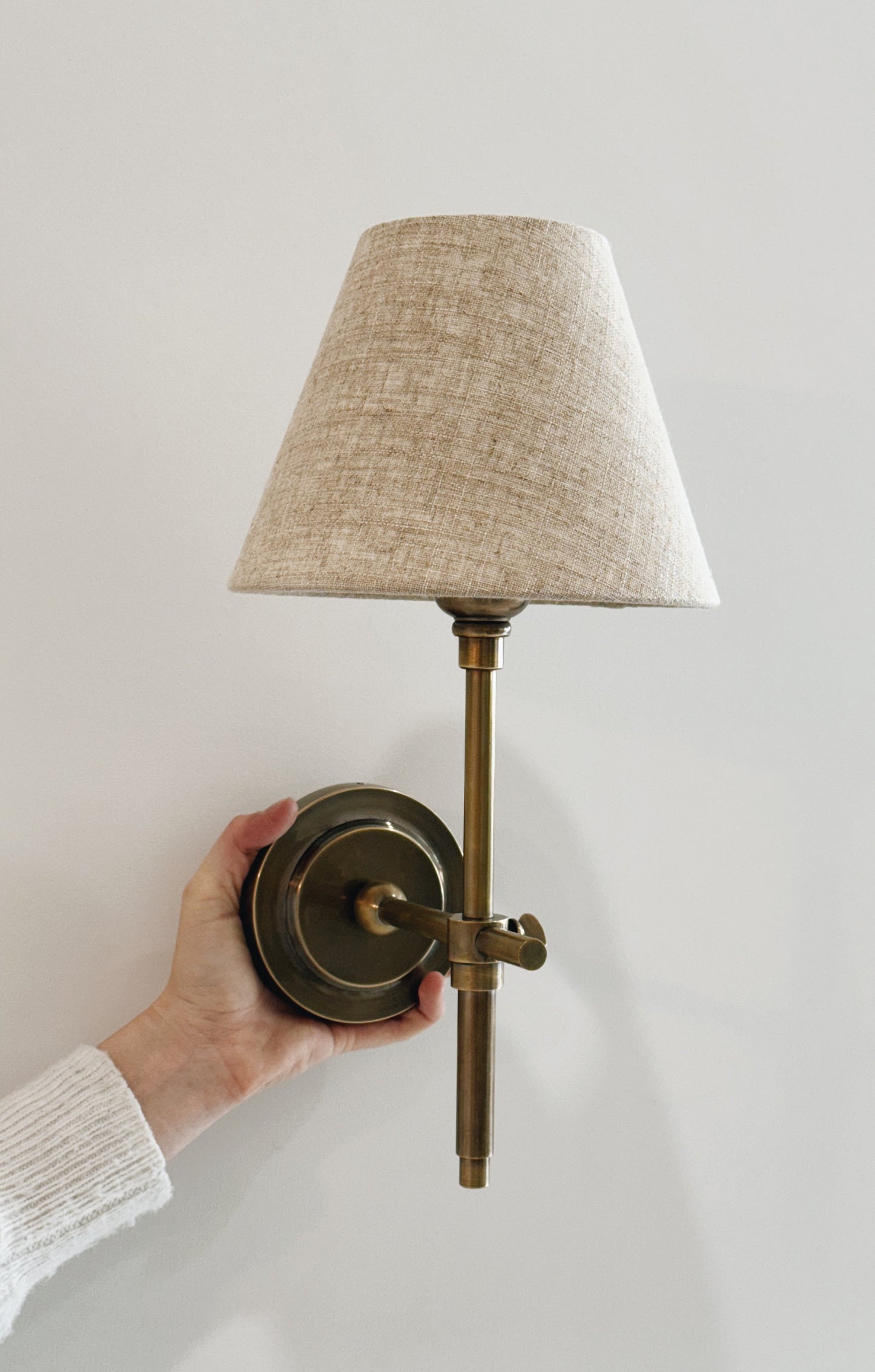 Brass Wall Sconce Lamp with Linen Shade