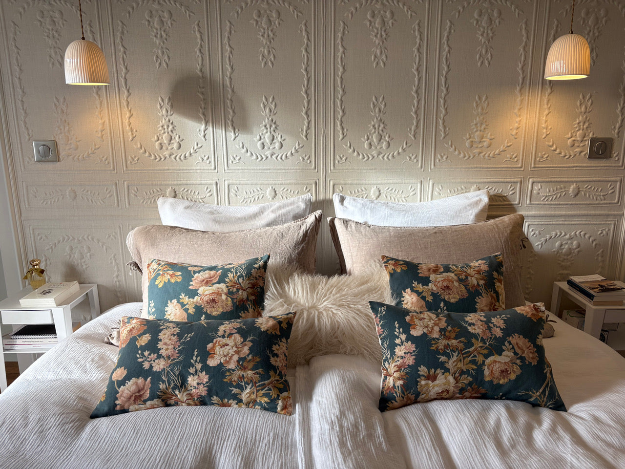 Parisian Cushion Covers made from Antique French Textile | Blue floral