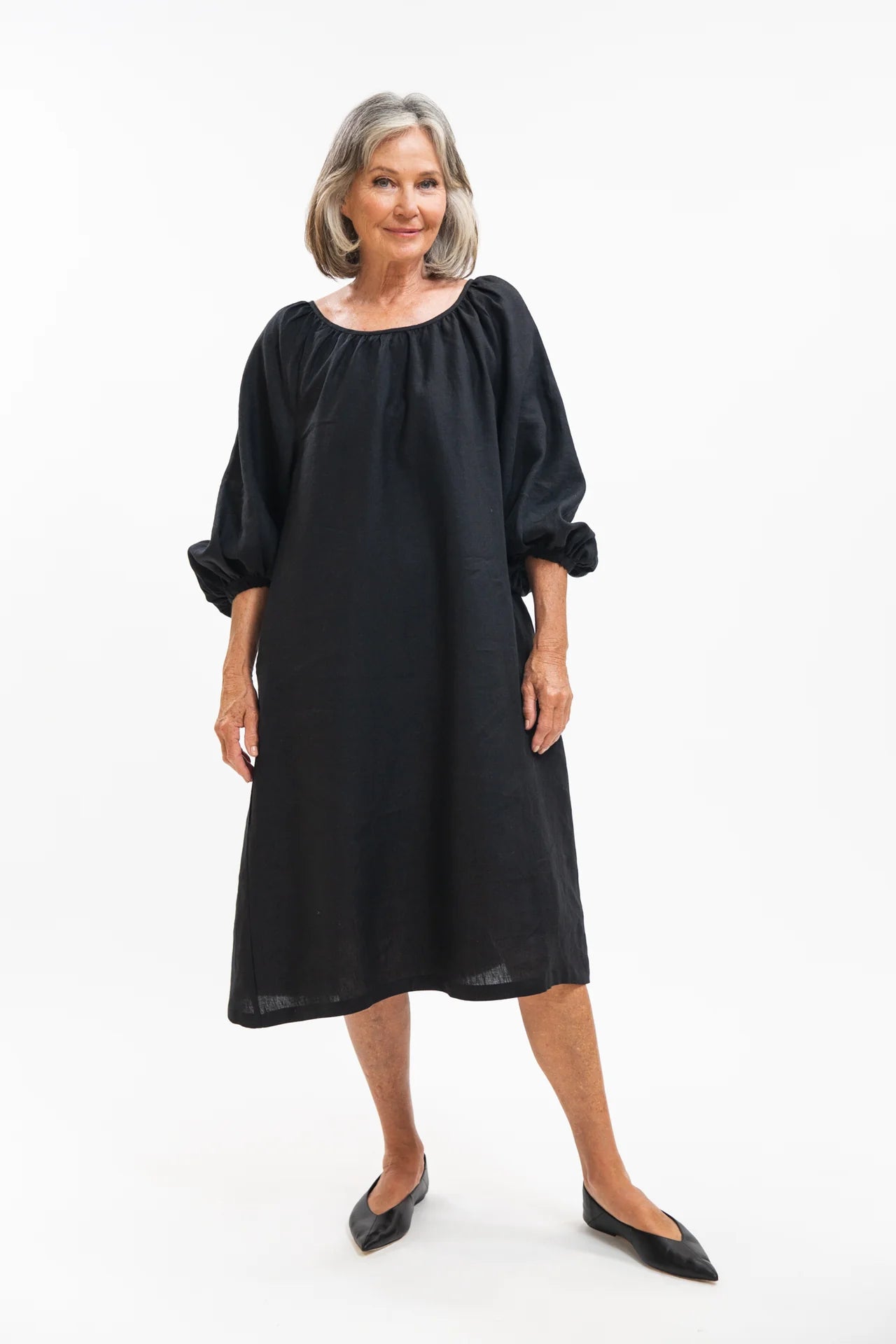 The Adeline Dress in Black Linen