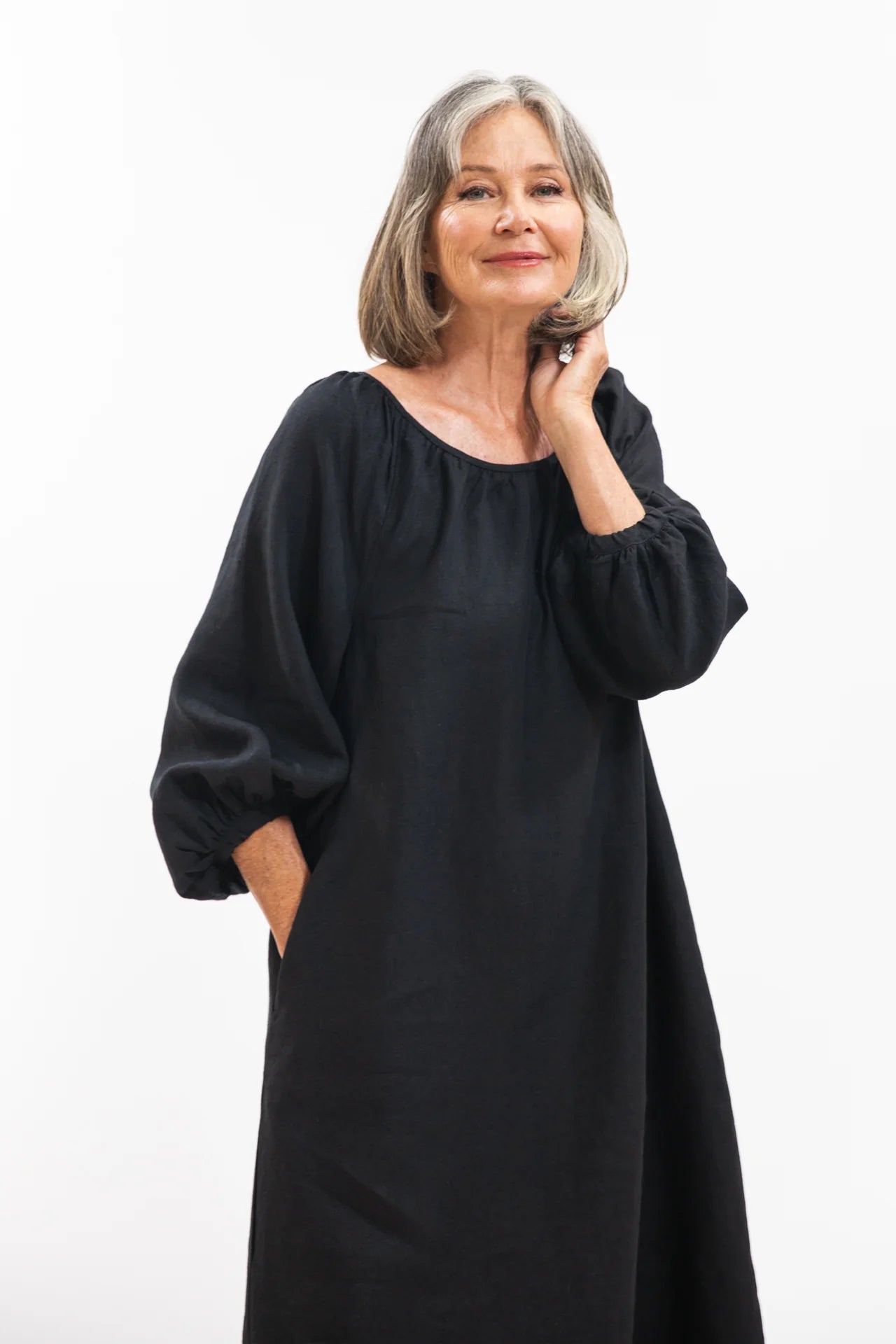 The Adeline Dress in Black Linen