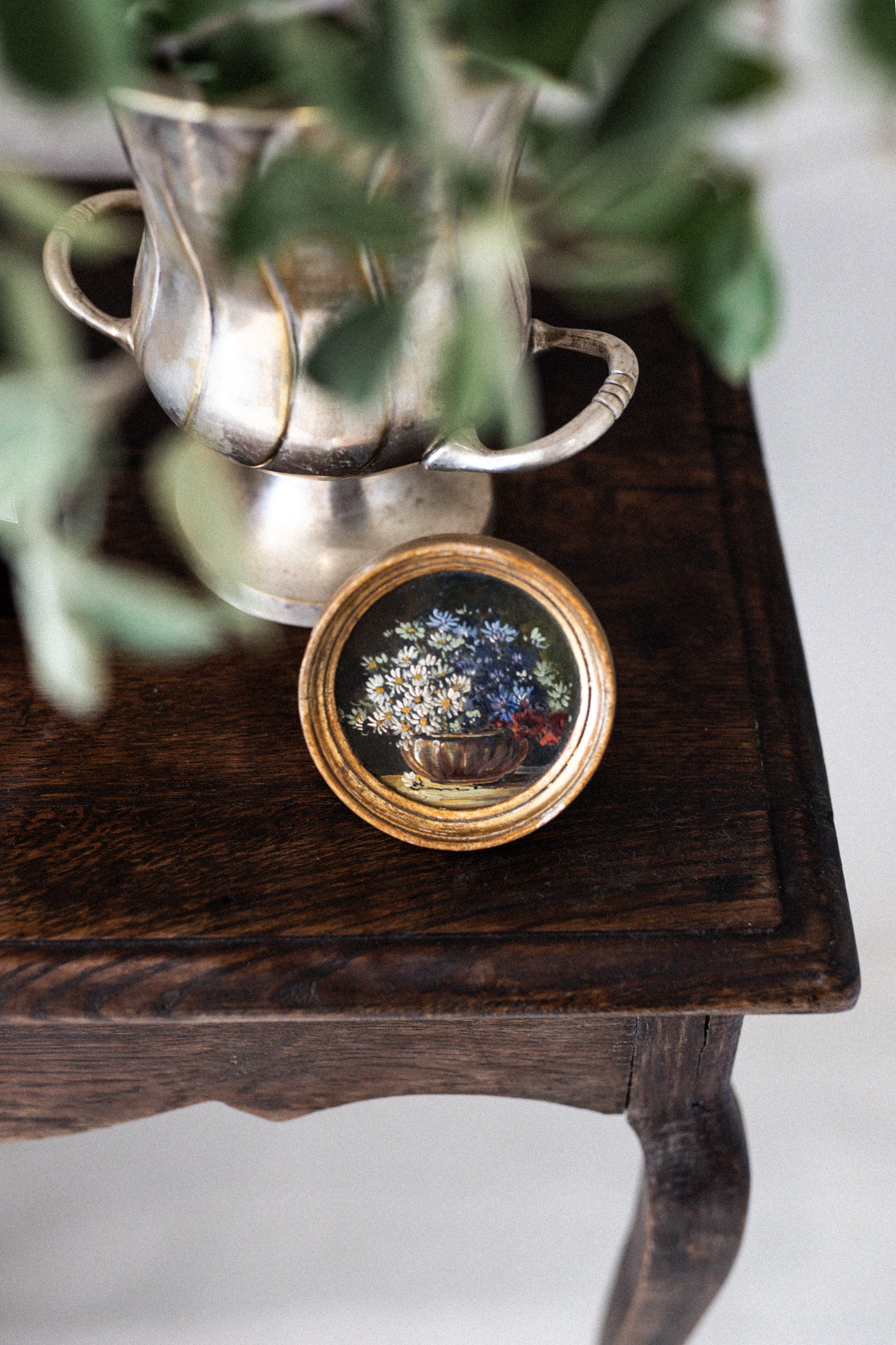 Exquisite Pair of Antique Petite French Artworks in Gilt Frames