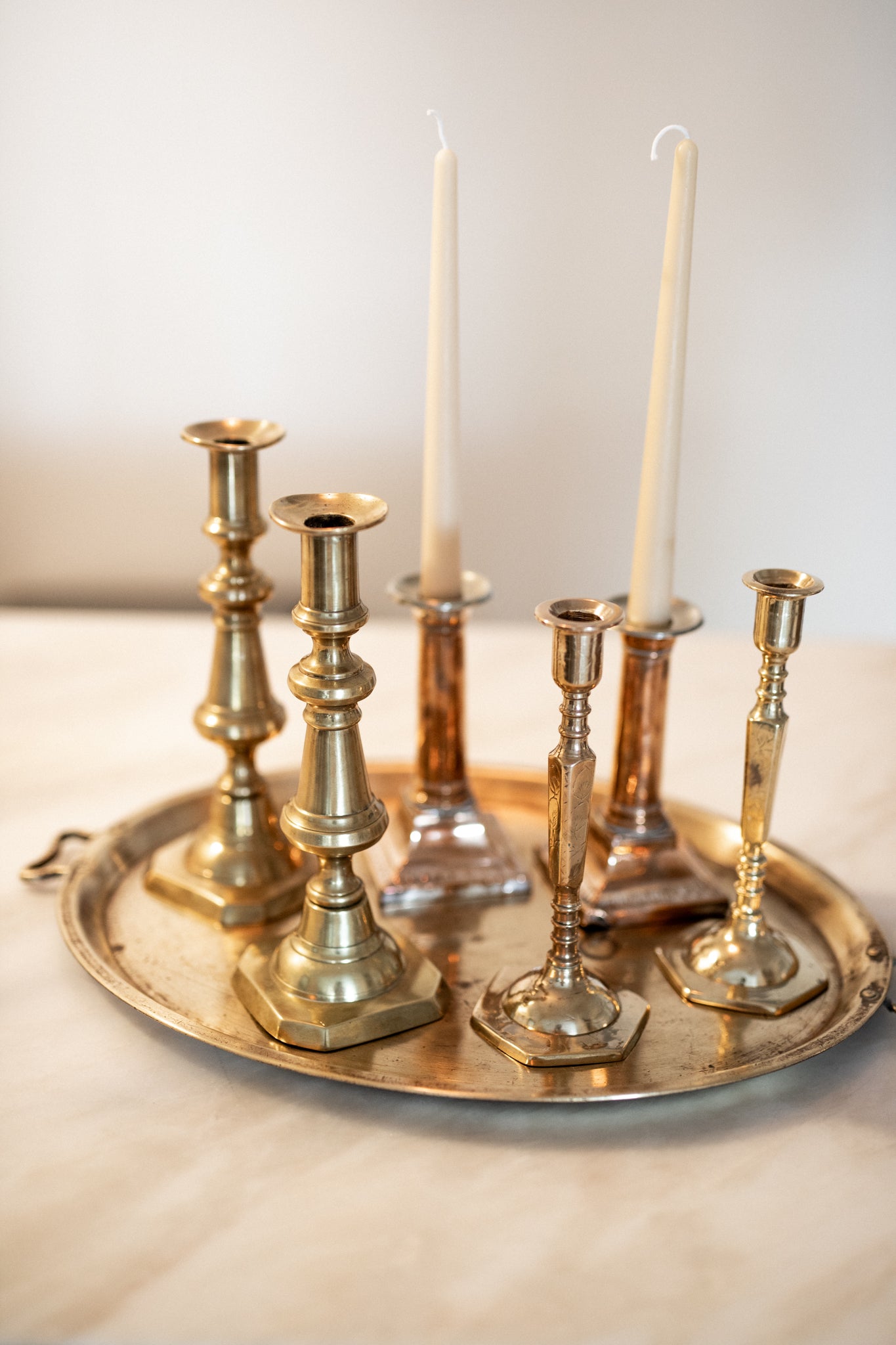 Antique Copper & Silver Candlestick | Set of 2