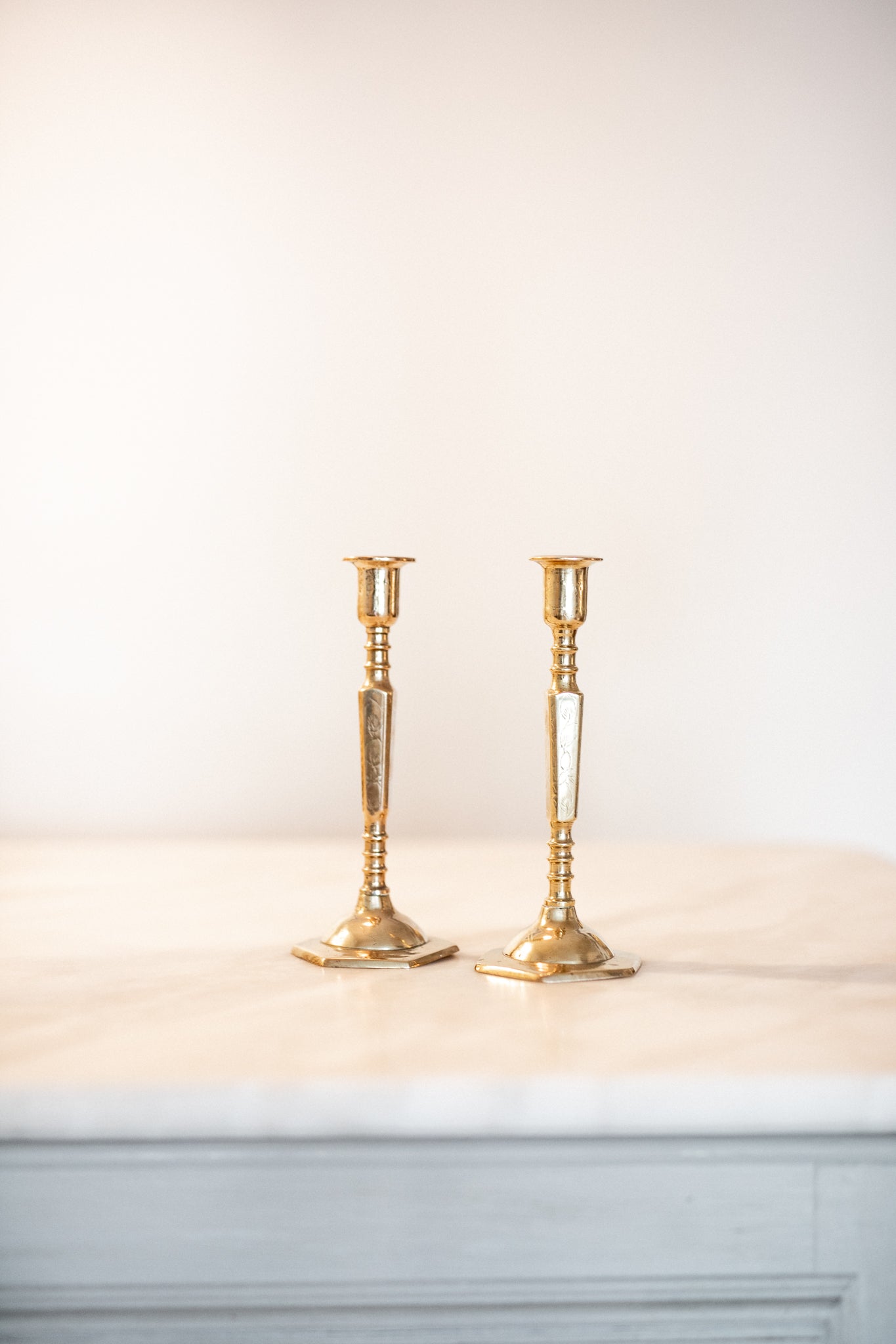 Antique Brass Slender Candlestick | Set of 2
