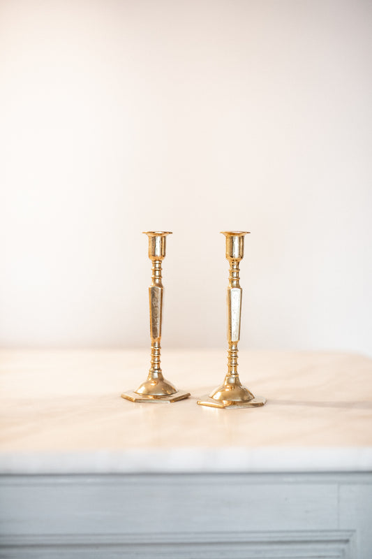 Antique Brass Slender Candlestick | Set of 2