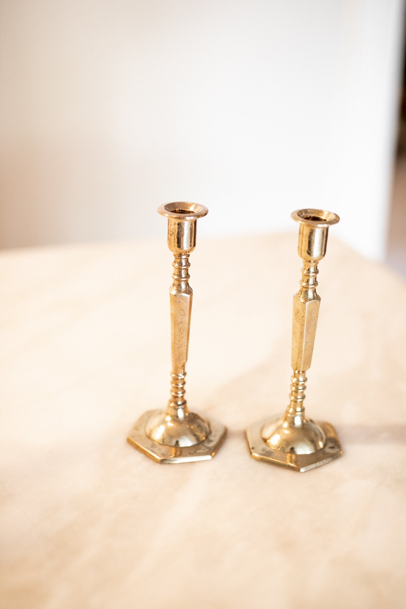 Antique Brass Slender Candlestick | Set of 2