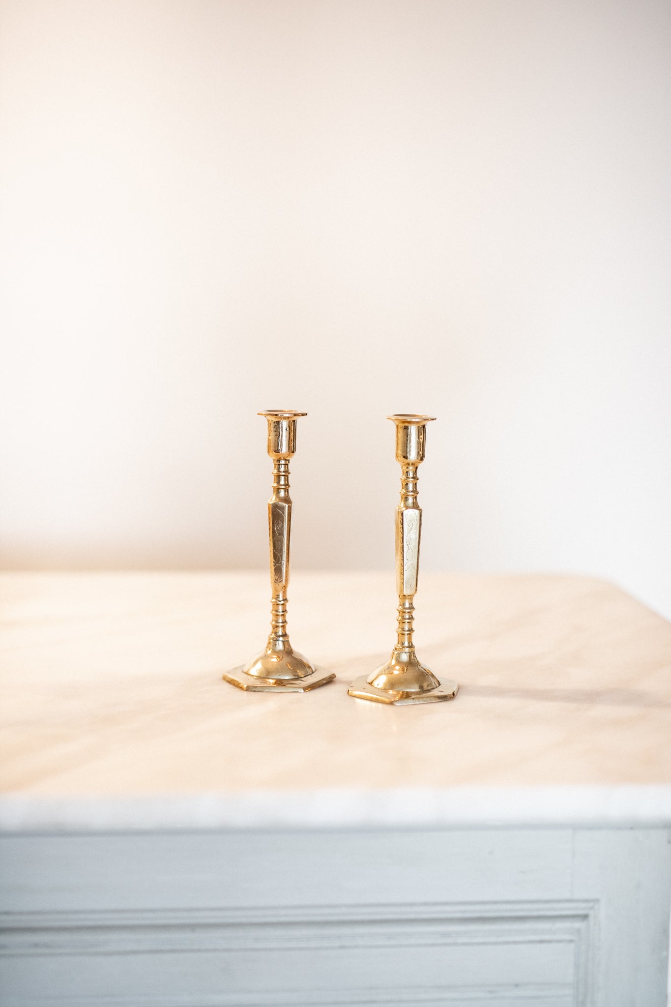 Antique Brass Slender Candlestick | Set of 2