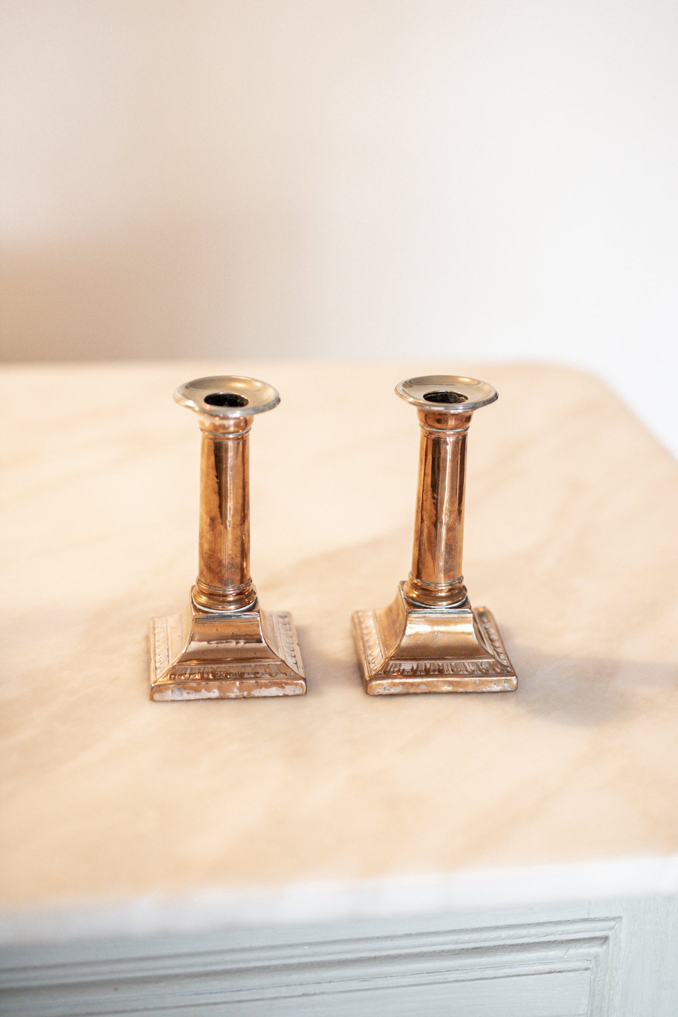 Antique Copper & Silver Candlestick | Set of 2