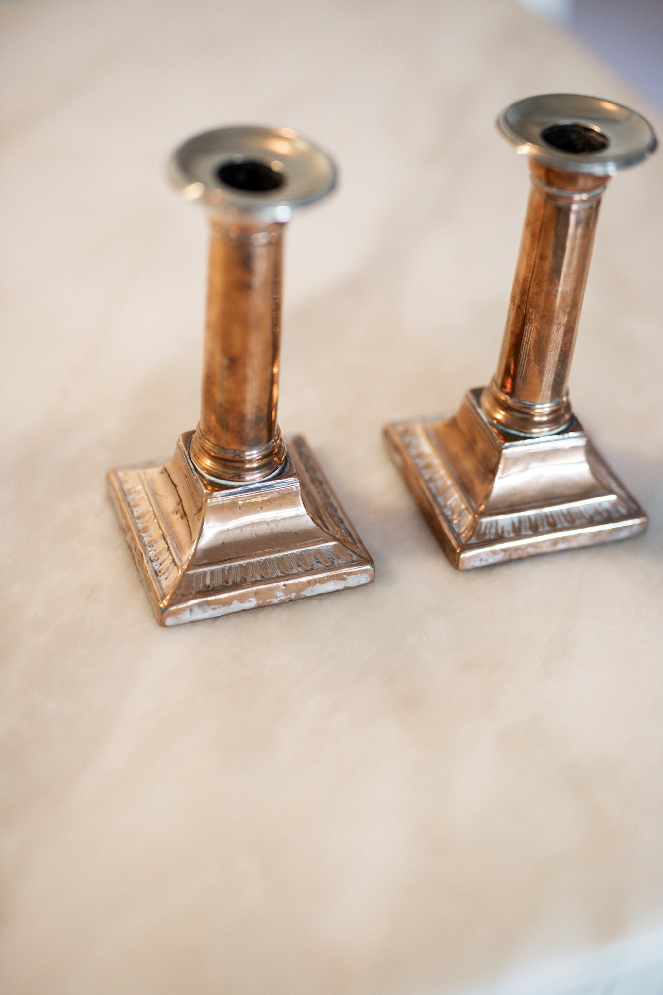 Antique Copper & Silver Candlestick | Set of 2