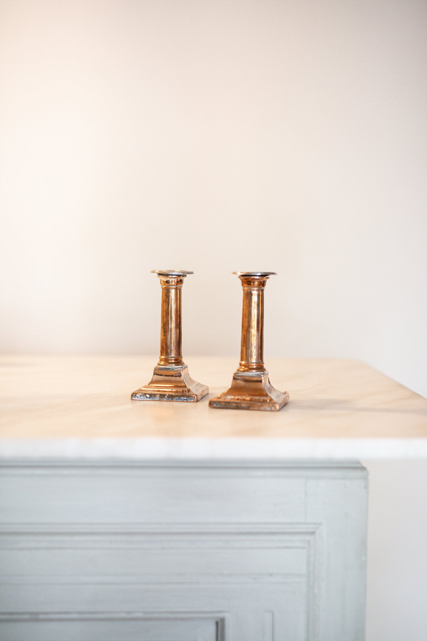 Antique Copper & Silver Candlestick | Set of 2