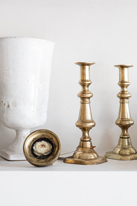 Antique Brass Tall Candlestick | Set of 2