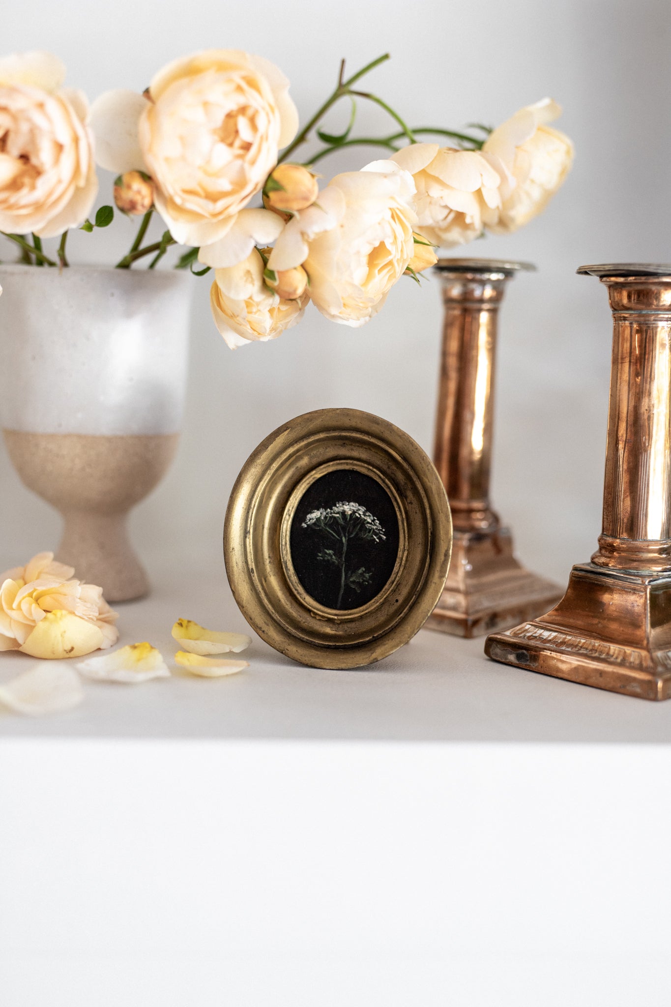 Antique Copper & Silver Candlestick | Set of 2