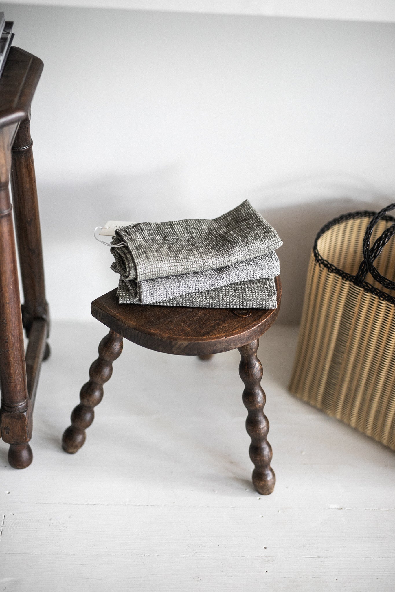Antique French Bobbin Demilune Stool
