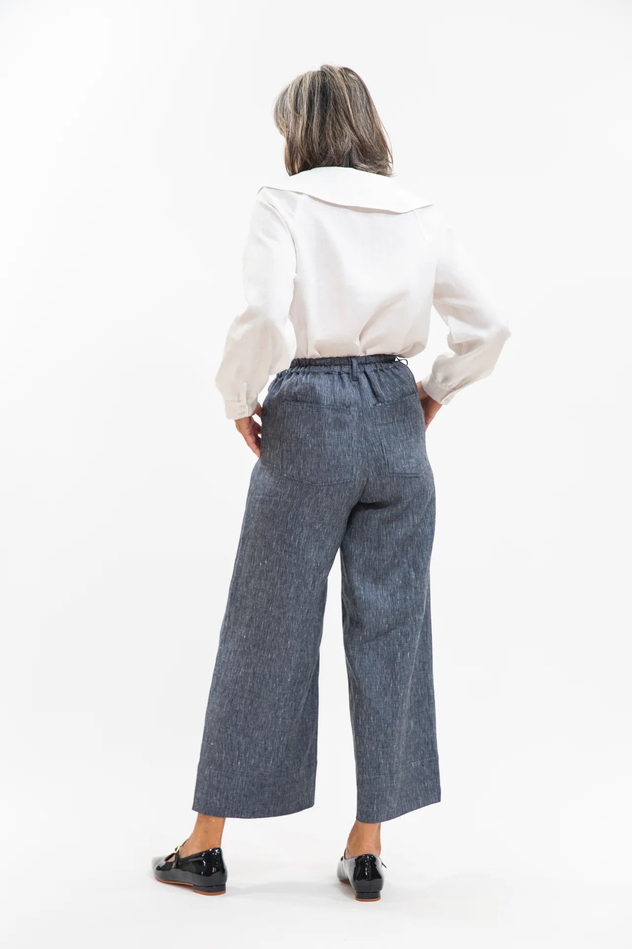 The Bowie Pant in Navy Pinstripe