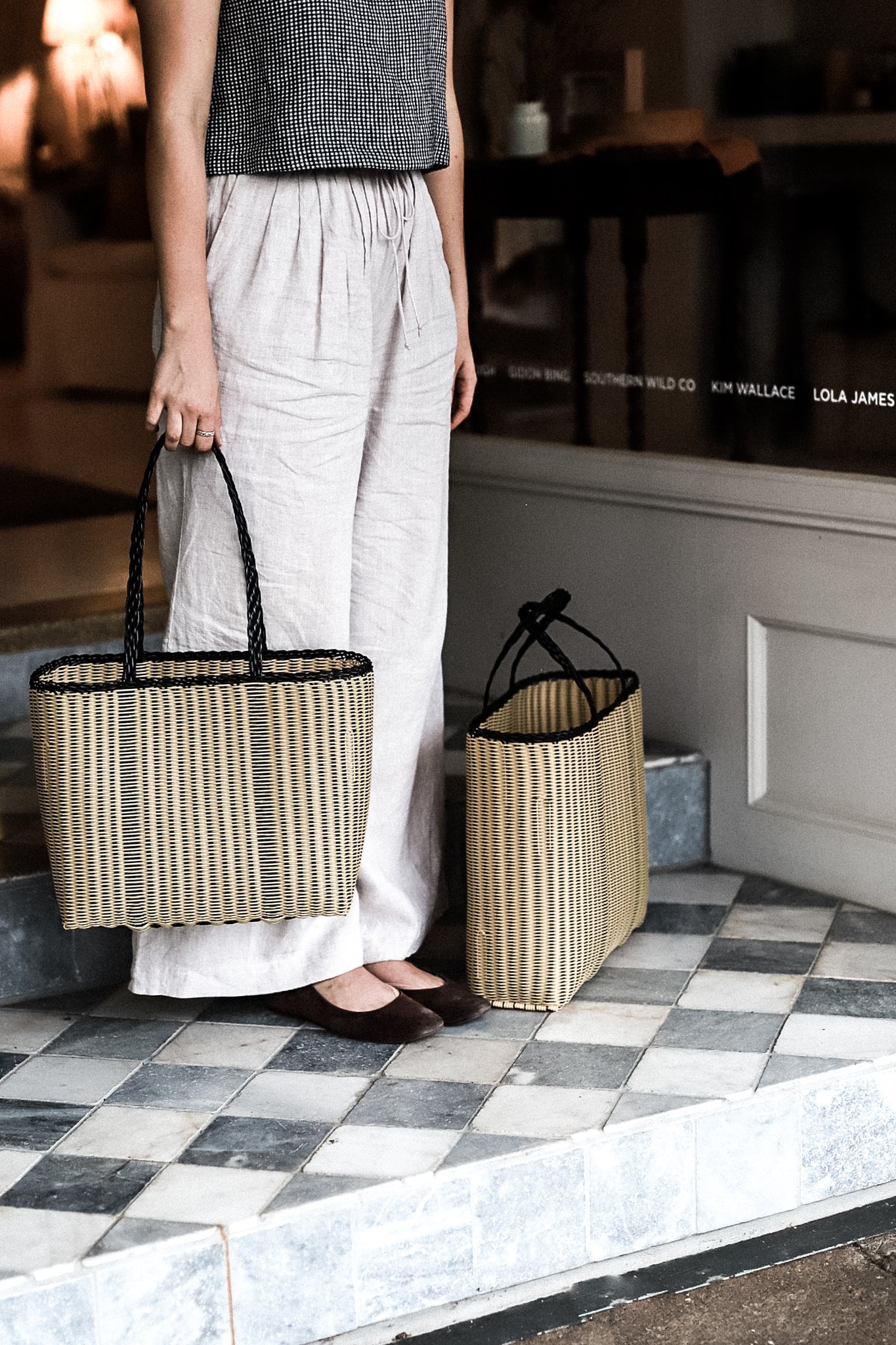 Tall Handwoven Palorosa Basket | Black & Cream