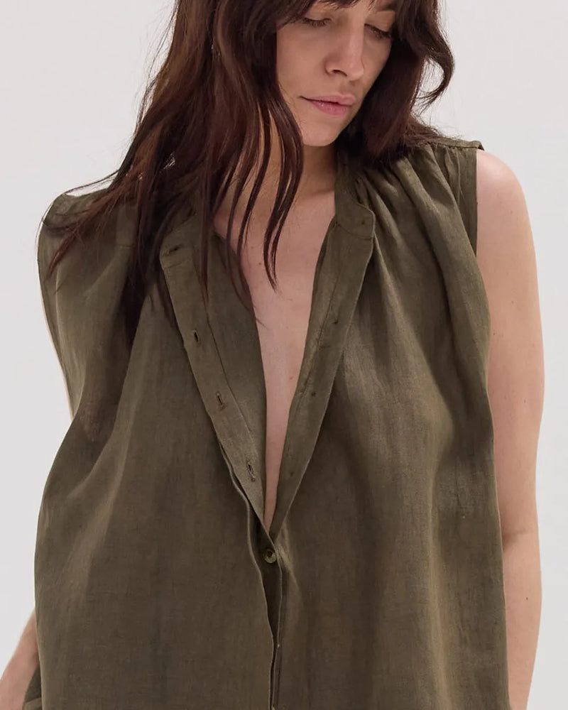 The Gathered Sleeveless Top | Olive