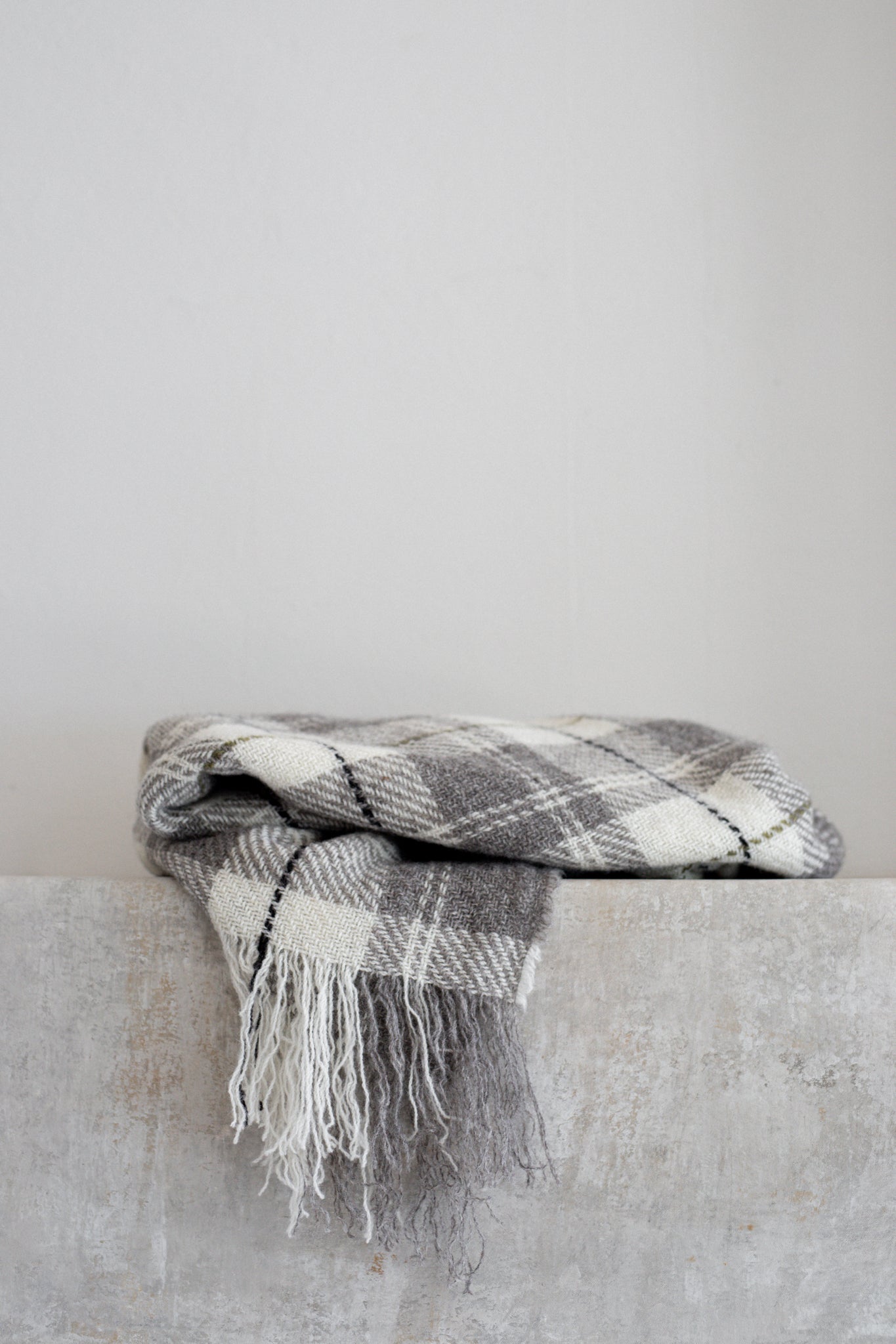 Brushed Wool Throw | Check in Moss