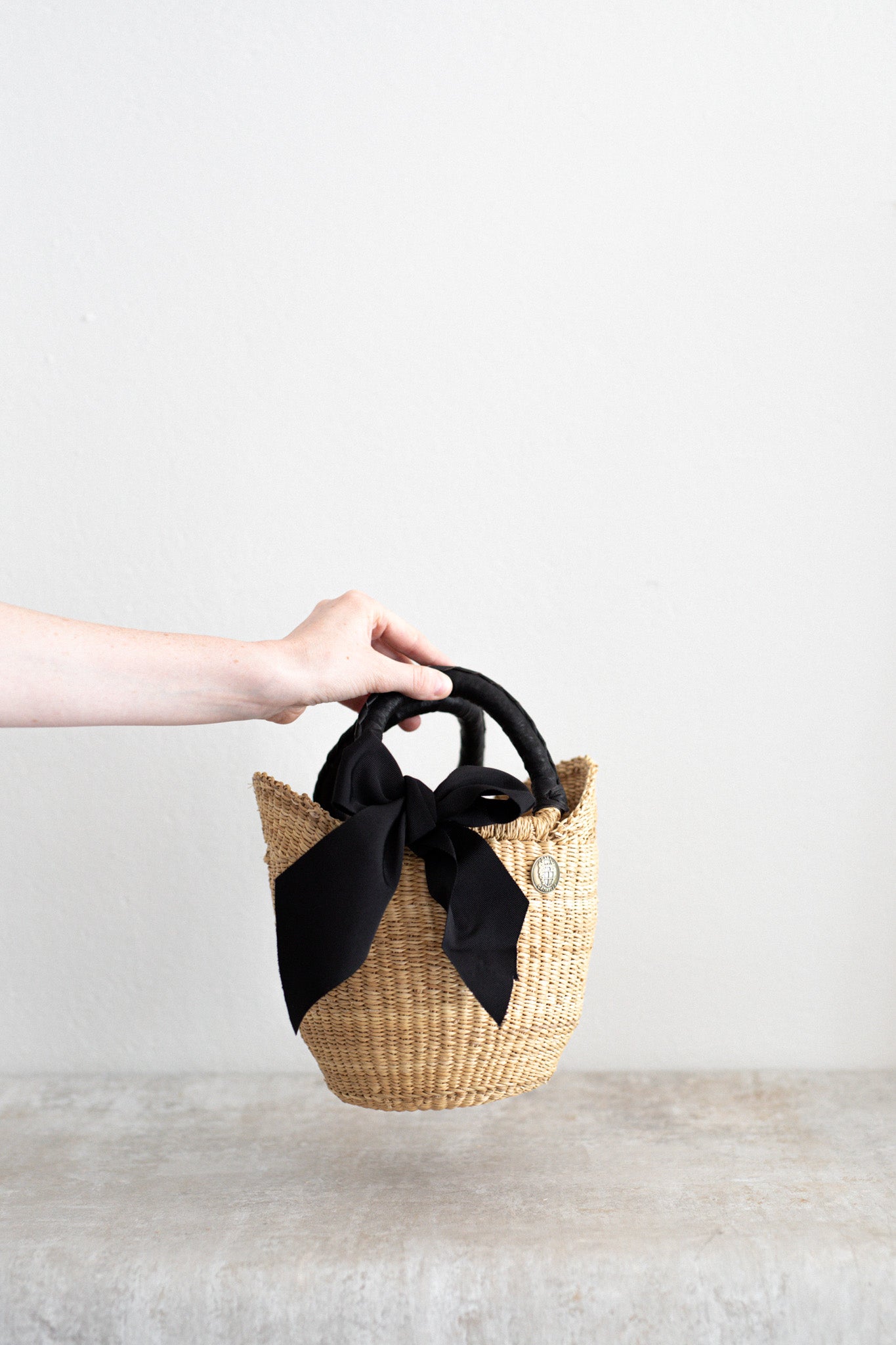 Handwoven Mini Basket Bag in Black