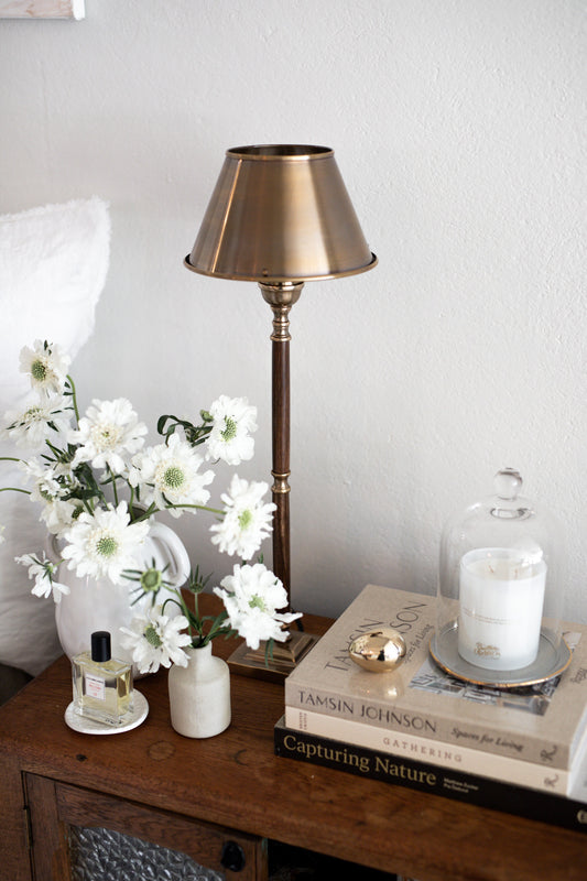 Luxury Table Lamp in Brass and Dark Wood