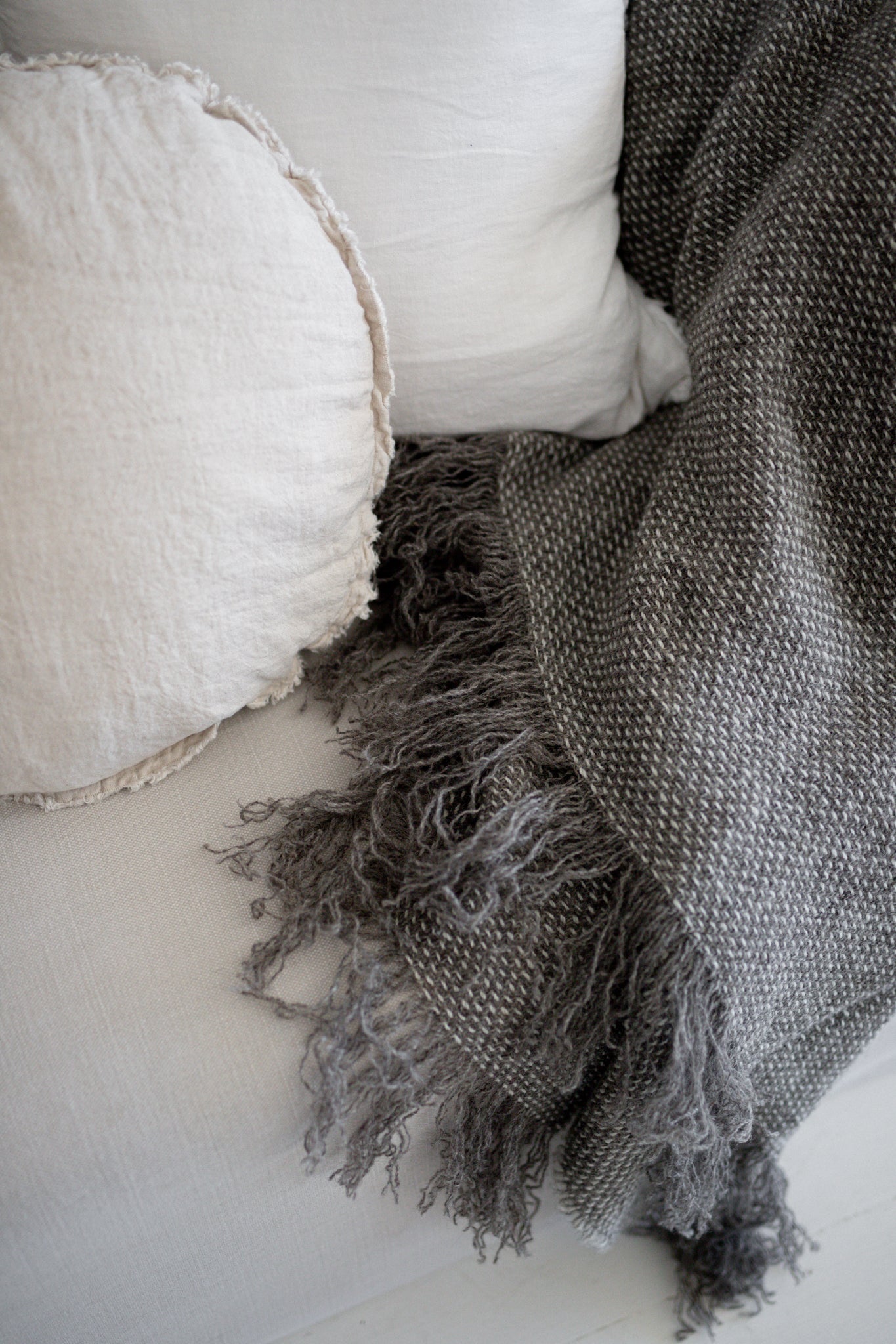 Brushed Wool Throw | Charcoal Fleck