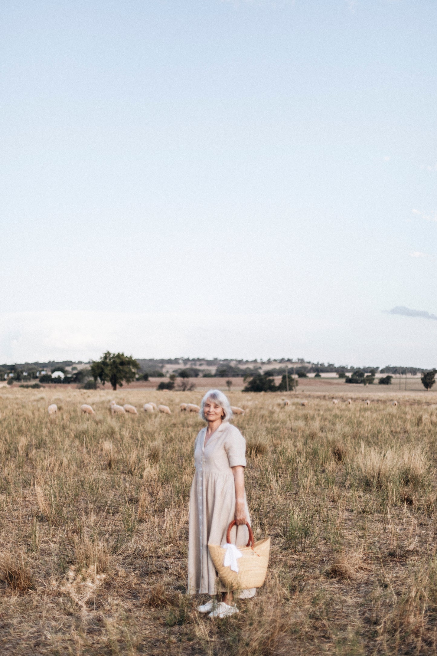 French Linen Midi Dress w/buttons