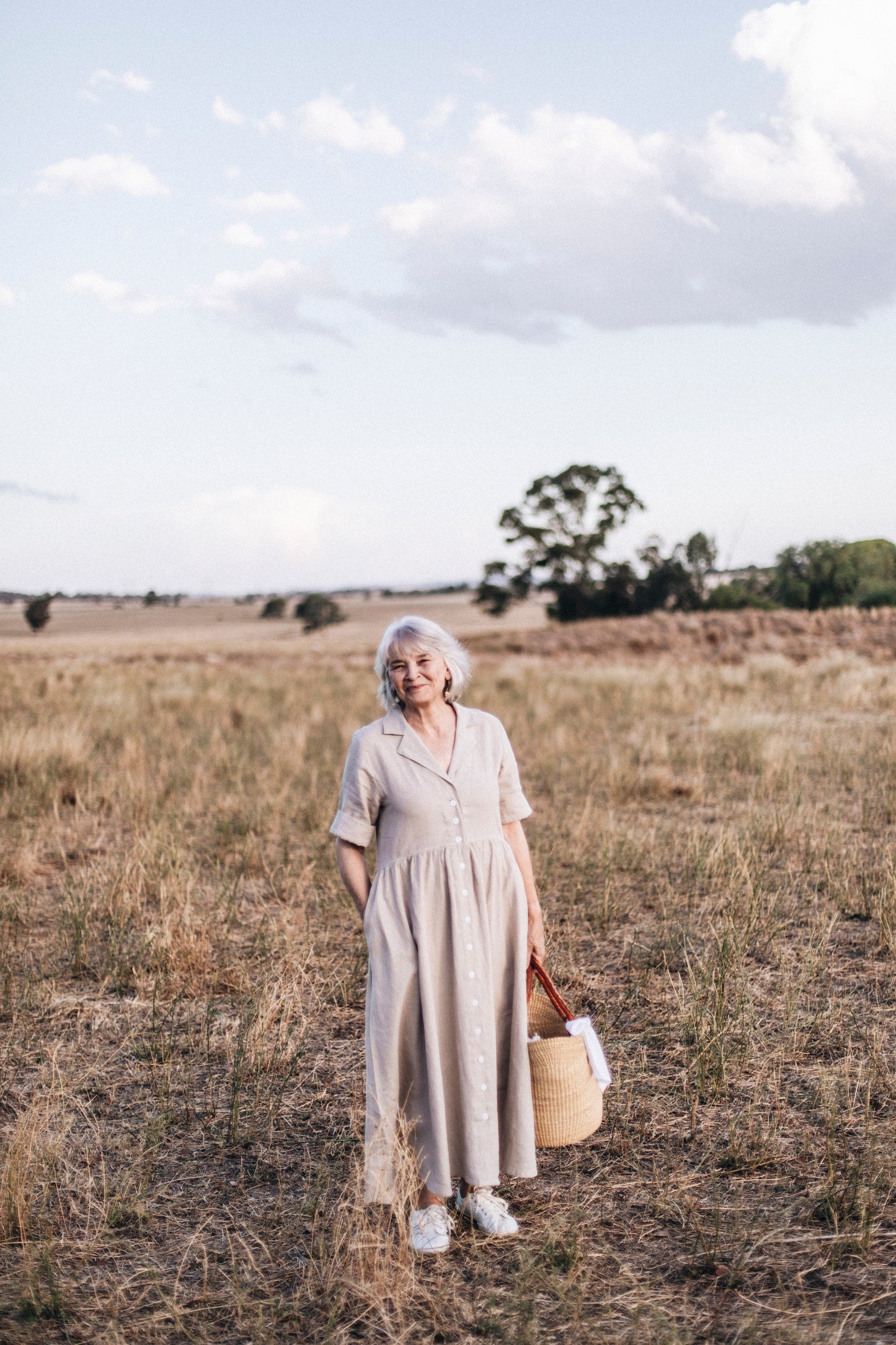 French Linen Midi Dress w/buttons