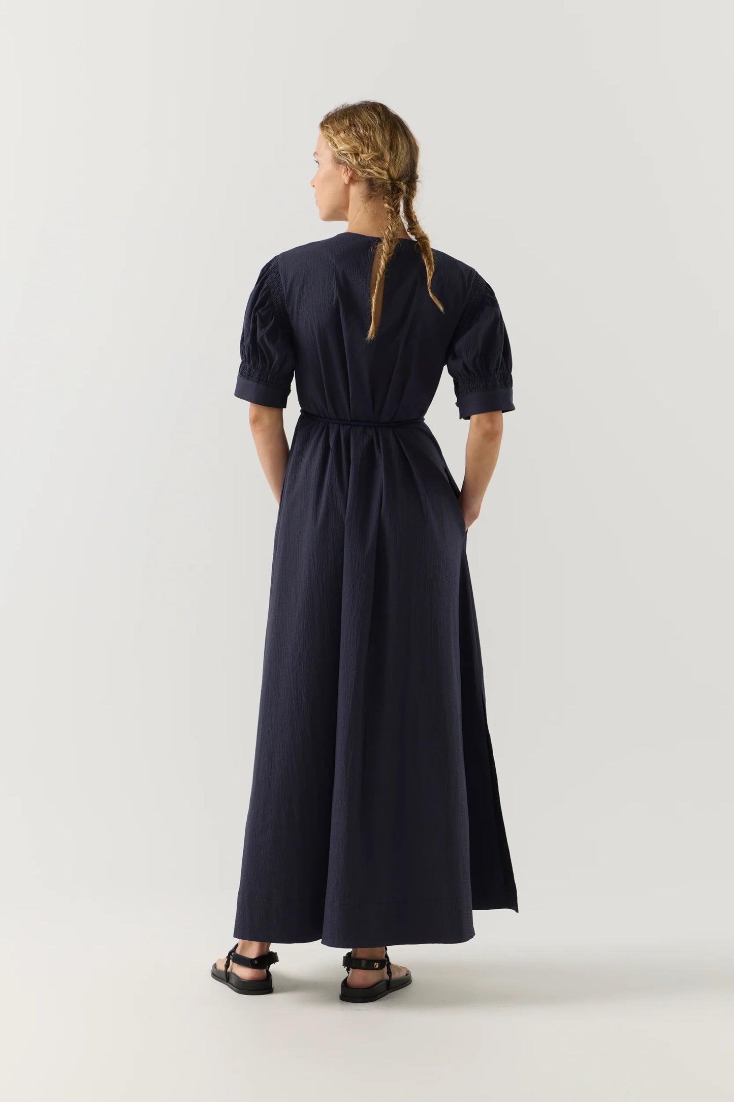 Scottie Dress in Navy Seersucker