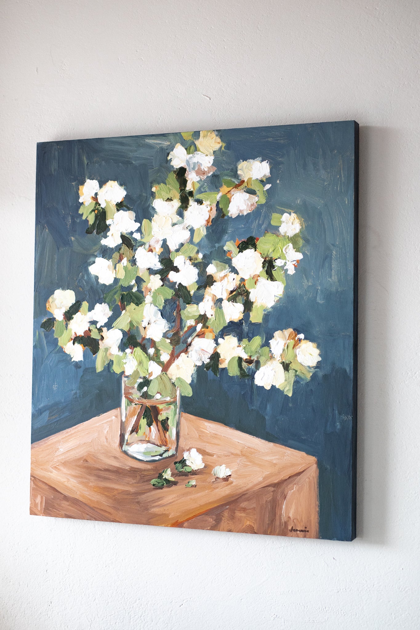 'White Flowers in a Glass' Original Artwork by Jeannie Dolan
