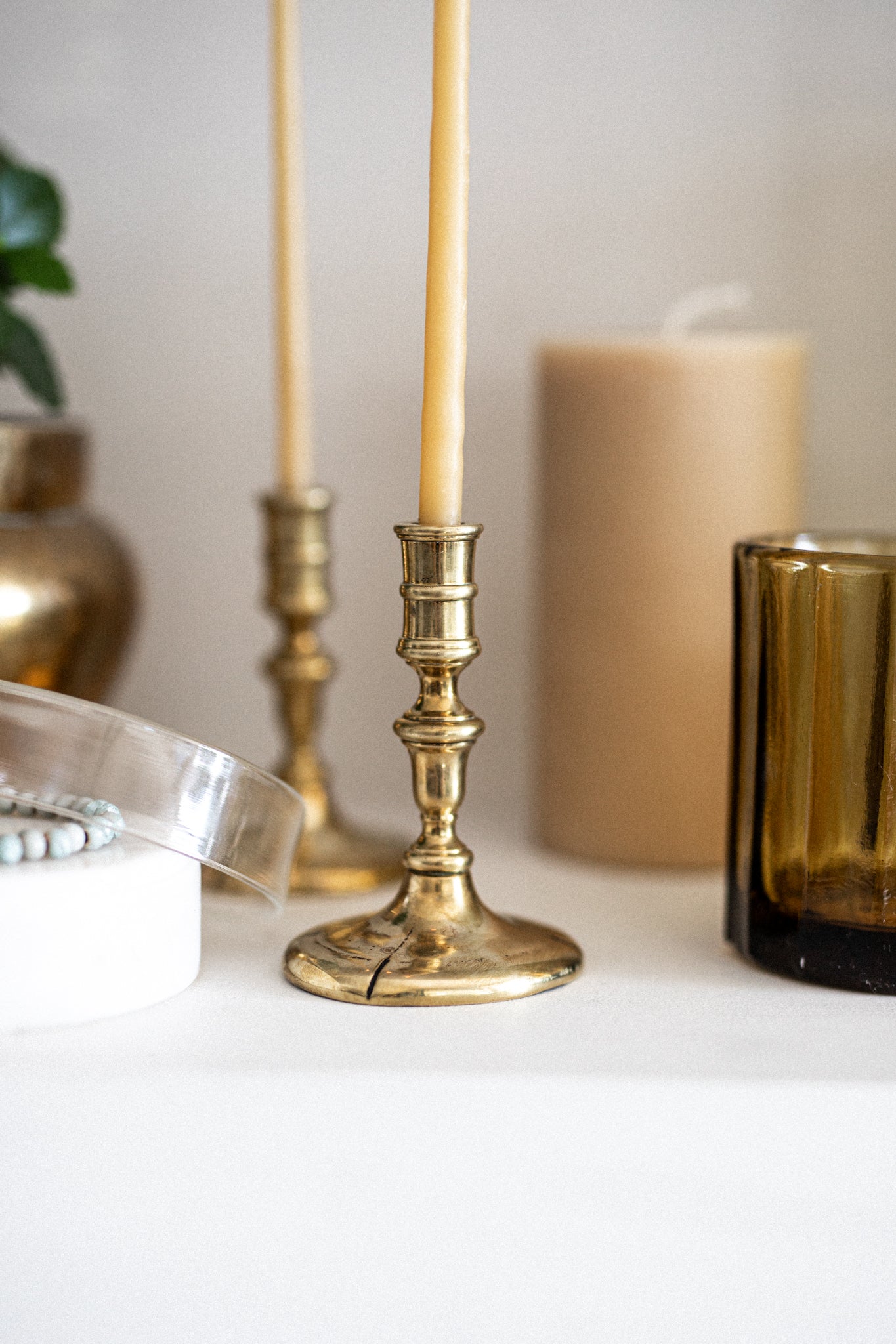 Antique Brass Slender Candlestick | Set of 2
