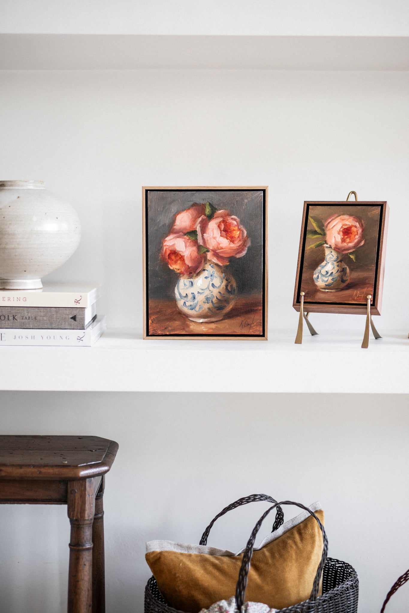 'David Austin Roses in Delft Vase' Artwork