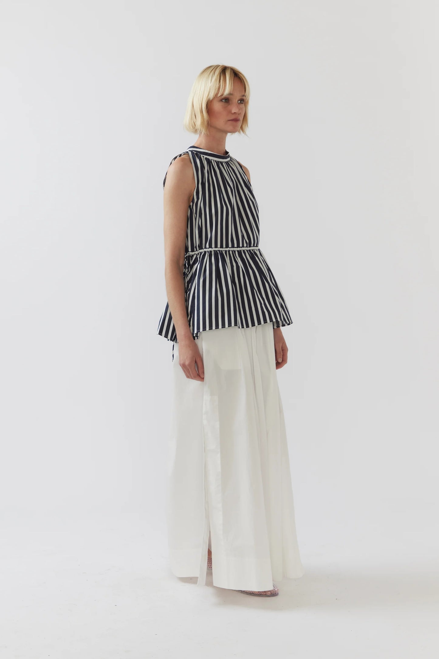 The Kendall Top in Navy Stripe Poplin