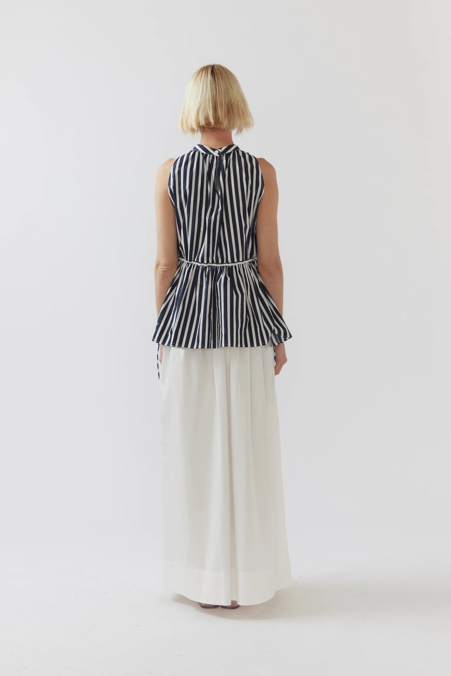 The Kendall Top in Navy Stripe Poplin