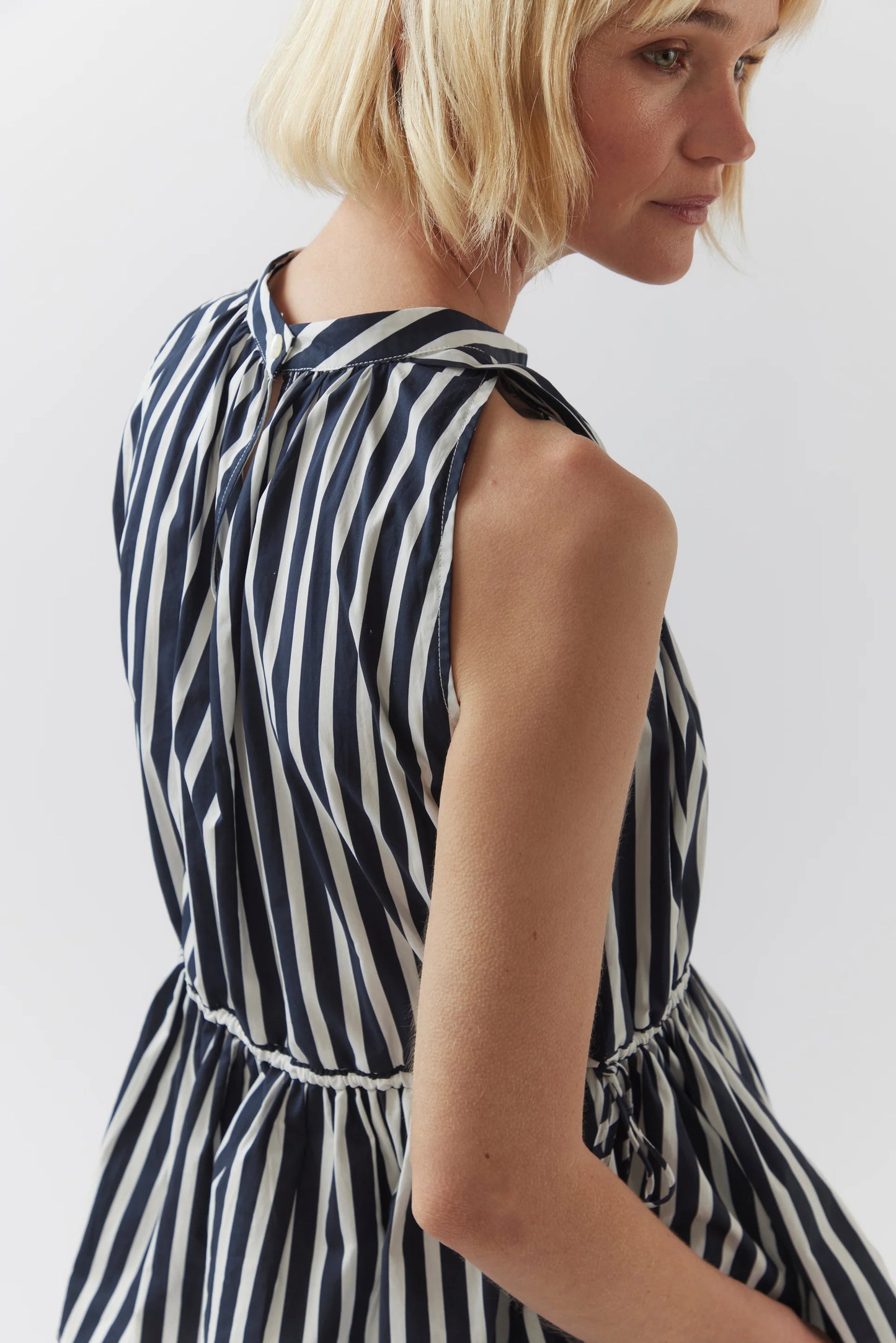 The Kendall Top in Navy Stripe Poplin