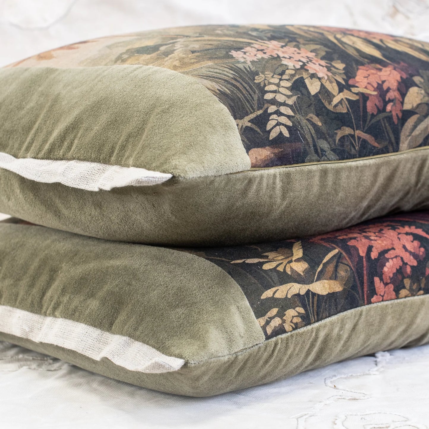 French Linen & Velvet Palm & Monstera Cushions