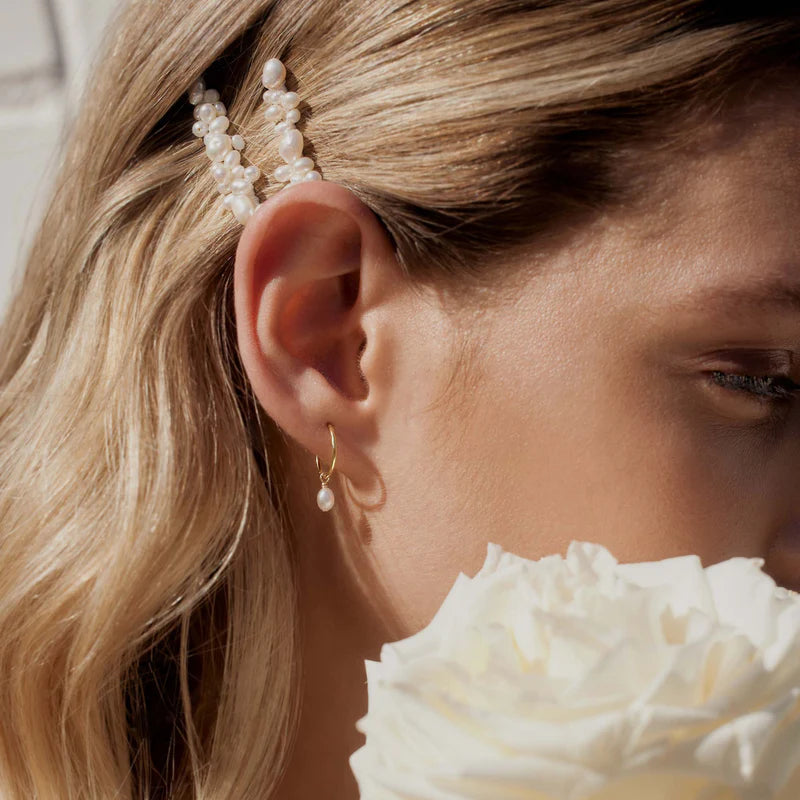 The Mini Pearl Hoops in Gold