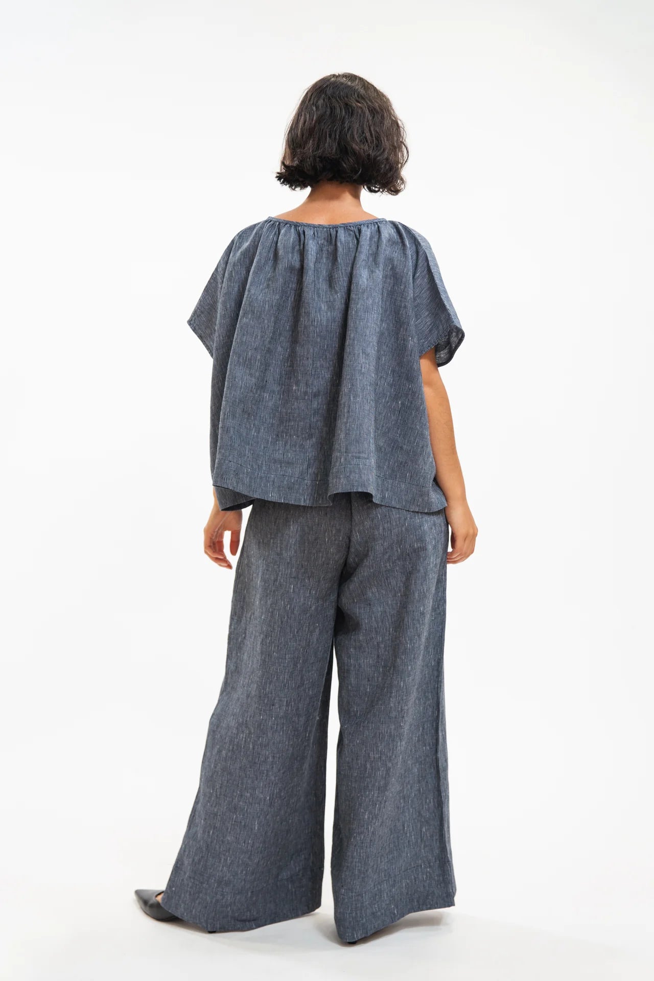 Poppy Top in Navy Pinstripe