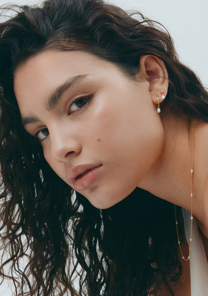 The Mini Pearl Hoops in Gold