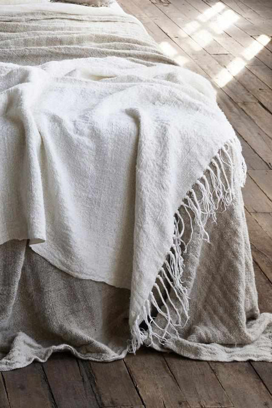 Handloomed Linen Throw in Ivory