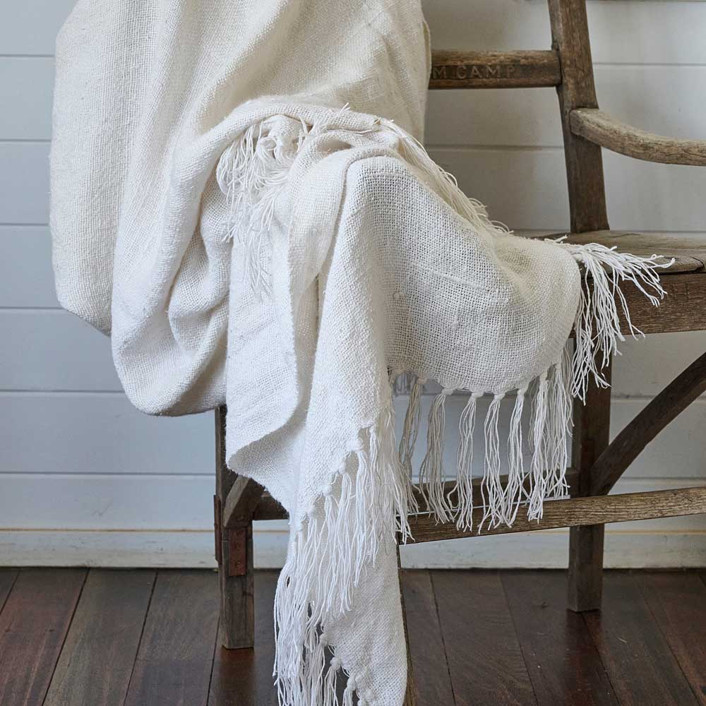 Handloomed Linen Throw in Ivory