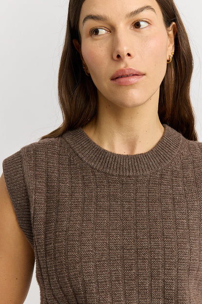 The Grid Knit Vest in Mocha