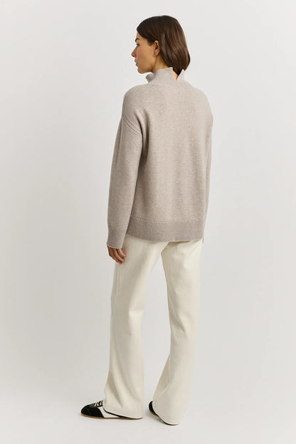 The Split Neck Funnel Jumper | Light Oat