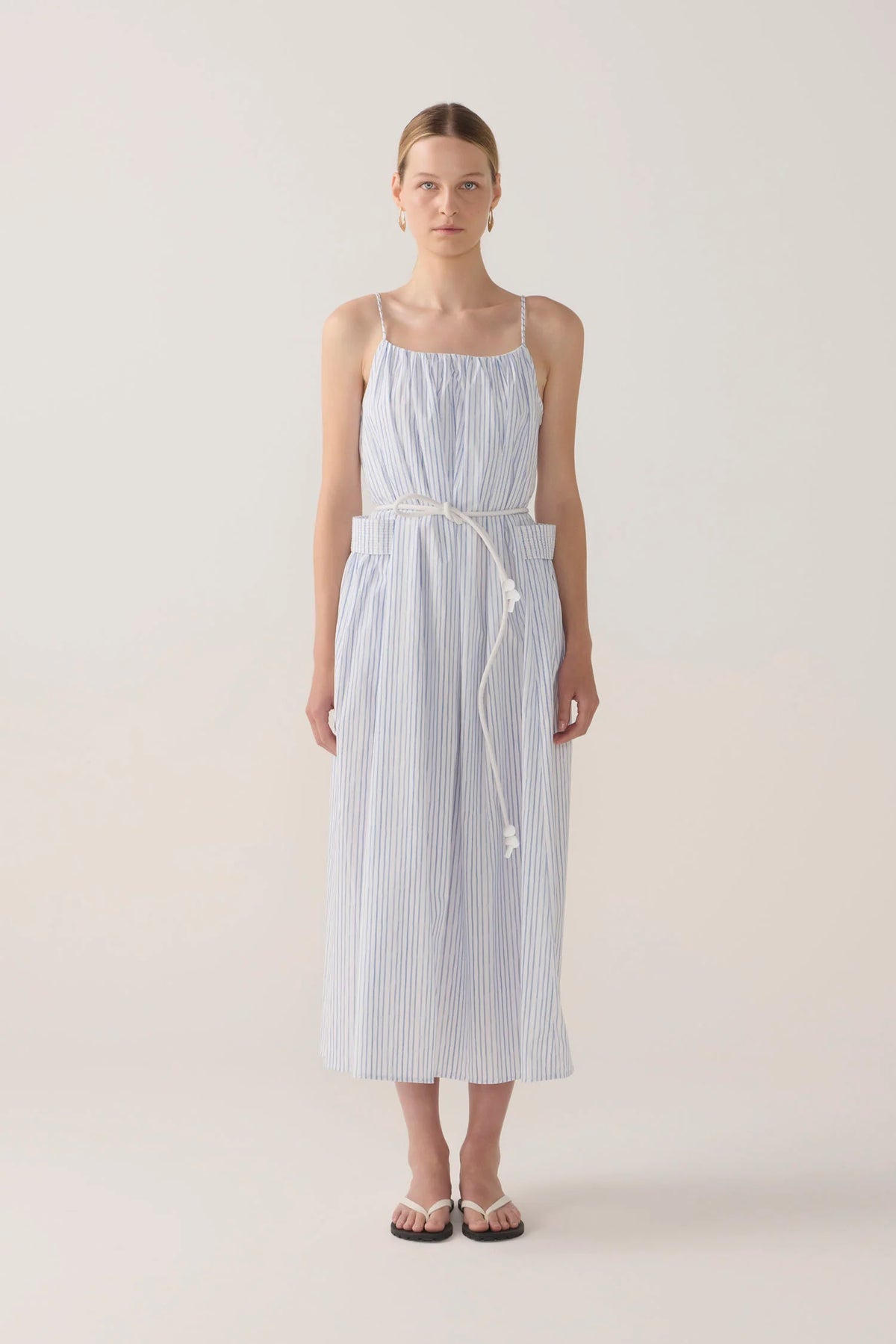 Delphine Dress | Blue Double Stripe Poplin